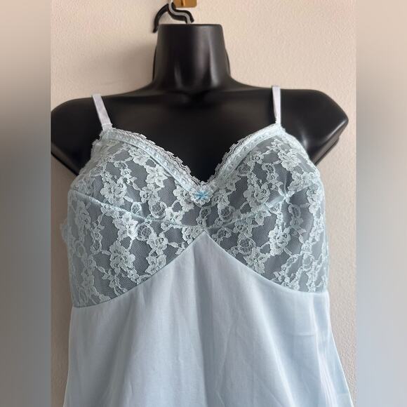 Vintage 1960's 1970's  Baby Blue Lace Slip Dress Lingerie Size S  Made in USA - Picture 3 of 6